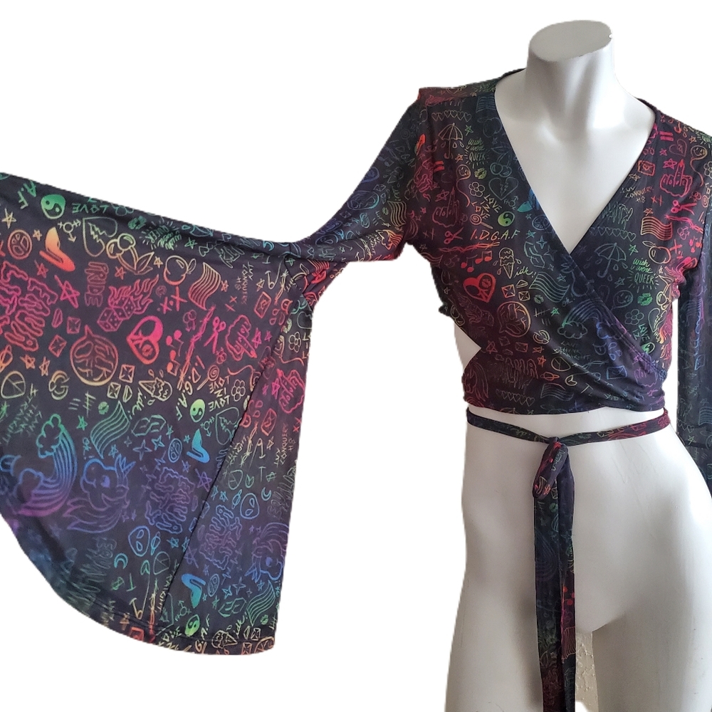 Dolls Kill Pride bell sleeve crop w/ ties
